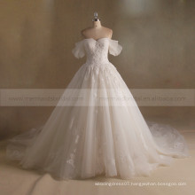 Fashionable & Noble A-Line Cap Sleeves Sweetheart Neck Bling Beads Handmade Flowers Lace Wedding Dress Long Train